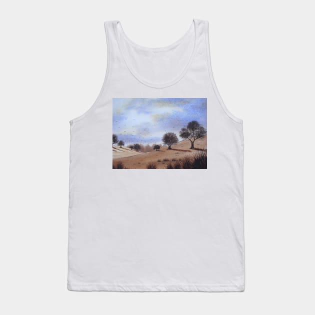 watercolour autumn landscape park trees and blue skies Tank Top by pollywolly